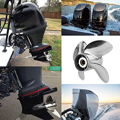 FOKH Hélice Fuera de borda Marina, 4 Palas, 15 Dientes estriados, 19 Pulgadas de Paso, hélice de Motor Fuera de borda de Acero Inoxidable, hélices de Motor de Repuesto para 40-140HP 4-1/4 Pulgadas