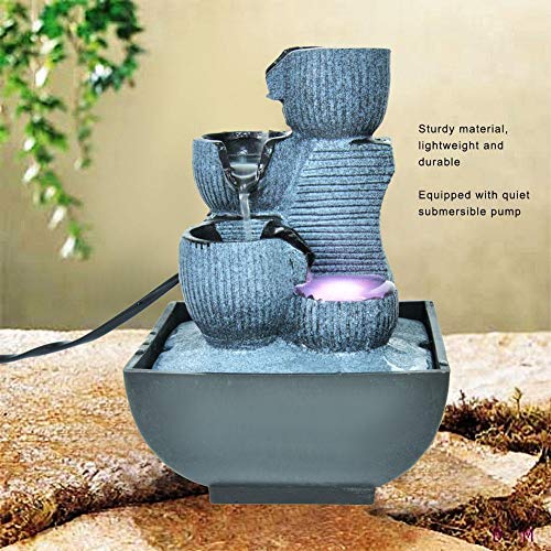 Fuente de Agua Interior Fuentes Decorativas de Agua Cascadas de Agua Decorativas Fuentes de Jardín con Luces LED Fuente Feng Shui para Hogar, Oficina, Dormitorio, Sala de Estar(220V)