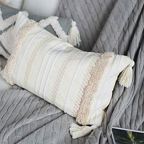 Funda de almohada borla de punto para decoración del hogar, fundas de almohada de color beige sólido tejido fundas de cojín para sofá o sala de estar 30x50
