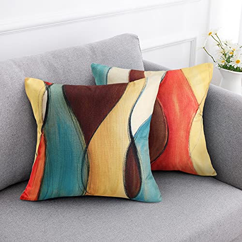 Fundas Cojines de Lino de Algodón 45x45 Fundas Cojines de Arte Abstracto Colorido Cojines Decorativos para Sofá Sala de Estar Dormitorio Cojines Decorativos para El Hogar Juego de 4