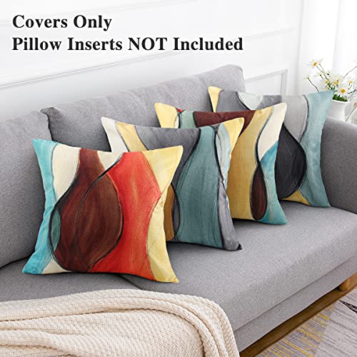 Fundas Cojines de Lino de Algodón 45x45 Fundas Cojines de Arte Abstracto Colorido Cojines Decorativos para Sofá Sala de Estar Dormitorio Cojines Decorativos para El Hogar Juego de 4