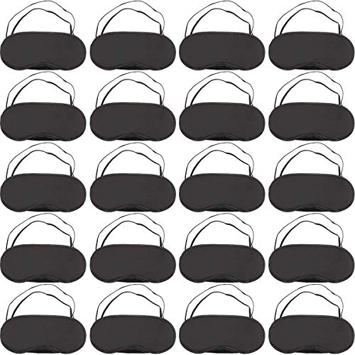 Funmo 20 Piezas Antifaz para Dormir, Máscara de Ojos Cubierta Antifaz Suave con Almohadilla de Nariz Venda Extra Suave Seda Ajustable Correa Cinta Elástica(Negro)