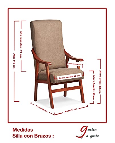 Gasten a gusto Silla con Brazos. Especial para geriátrico, Personas Mayores con la Espalda Recta. Tapizado en Tela o Polipiel. Color Tostado (Medidas: 115 * 55 * 68 cm.)