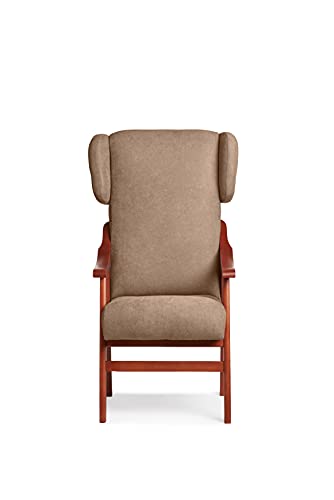 Gasten a gusto Silla con Brazos y Orejas apoya-Cabeza. Madera Color: Cerezo (Medidas: 117 * 69 * 57 cm) Tela Antimanchas: para Personas Mayores o geriátrico. Prótesis de Cadera. Tostado