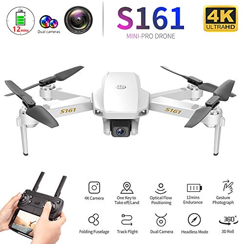 Goolsky CSJ S161 Mini Drone Pro con Cámara 4K Posicionamiento de Flujo óptico Cámara Dual Altitud Hold Gesto Fotos Video 3D FILP RC Quadcopter (3 Batería)