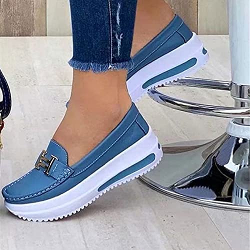 Guajave 2021 Zapatos de Barco Planos con Plataforma Informal para Mujer, cómodos Mocasines de Plataforma para Zapatos Planos de PU de Estilo Vintage con Punta Redonda para Caminar