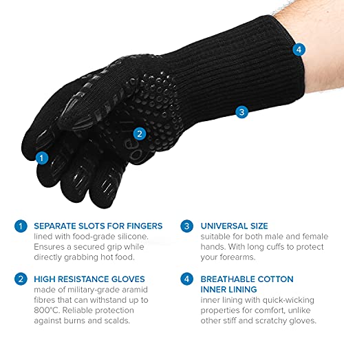 Guantes ignifugos Barbacoa Antideslizantes, Guantes para Horno de leña de algodón y poliéster, Guante Barbacoa Resistente hasta 800 °C, Guantes Chimenea leña, Guantes Barbacoa Altas temperaturas