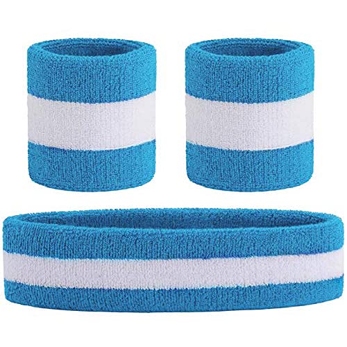 HANERDUN 3PCS Muñequeras y Diadema Sudor Conjunto Hombre Mujer Elásticas - Diadema Deportiva Humedad Sudor para Atletismo, Correr, Ciclismo, Entrenar Gimnasio, Yoga, Baloncesto, Tenis