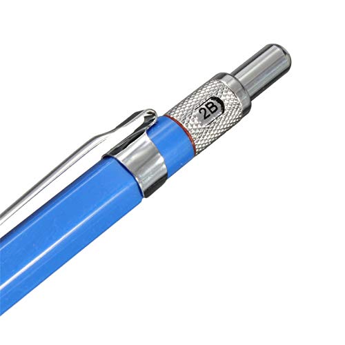 HAOXUEI Lápiz El Lápiz De Elaboración Mecánico Del Dibujo De Metal Del Tenedor De La Ventaja De 2.0 Mm 2B Con 12Pcs Lleva
