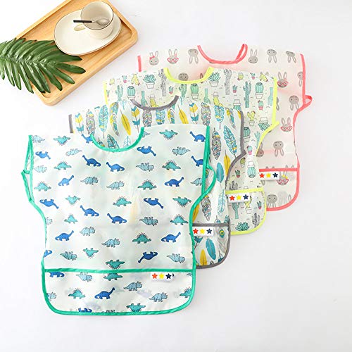 Happy Cherry - Babero Infantil Impermeable Delantal Niños Niñas de EVA Cartoon sin Manga para Comer Jugar DIY - Pluma - 3-5 años