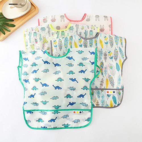Happy Cherry - Babero Infantil Impermeable Delantal Niños Niñas de EVA Cartoon sin Manga para Comer Jugar DIY - Pluma - 3-5 años