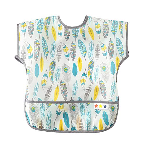Happy Cherry - Babero Infantil Impermeable Delantal Niños Niñas de EVA Cartoon sin Manga para Comer Jugar DIY - Pluma - 3-5 años