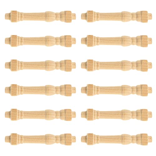 HEALLILY 12 Piezas de Barandilla de Madera Modelo de Casa de Muñecas Miniatura Barandillas Poste de Reposabrazos 1: 12 Mini Casa Adorno de Madera sin Terminar para Mini Casa de Muñecas