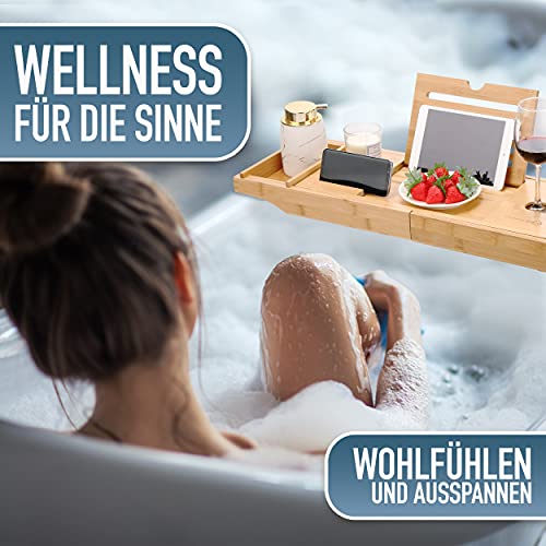 HEIMWERT Bandeja de Bañera Bandeja de Bañera - Extra Grande con Soporte Desplegable - Bandeja de Bañera Accesorios de Mesa y Bandeja de Desayuno de Madera de Bambú para Bañera de Cama
