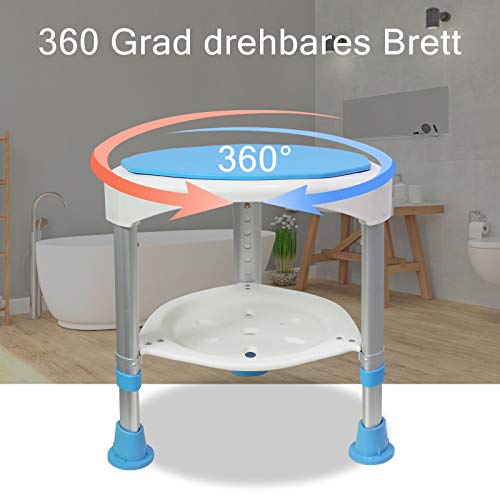 HENGMEI 360° Taburete de baño giratorio Silla de ducha Taburete Ajustable Taburete de Ducha Antideslizante para personas mayors