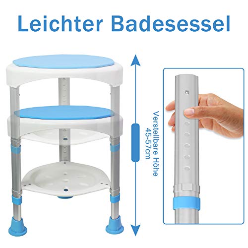 HENGMEI 360° Taburete de baño giratorio Silla de ducha Taburete Ajustable Taburete de Ducha Antideslizante para personas mayors