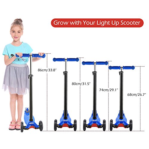 Hikole Patinete 3 Led Ruedas para 3 a 12 Años Patinete Ajustable, Diseño Plegable, Manillar Ajustable, Carga Máxima de 110lb