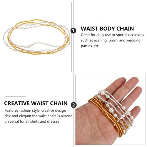 Holibanna 2 Conjuntos de Cadena a La Cintura Perlas Transparentes para El Cuerpo Joyería de Perlas Cadena del Vientre Cadena de La Espalda Inferior Cinturón de La Cintura Joyería de Playa