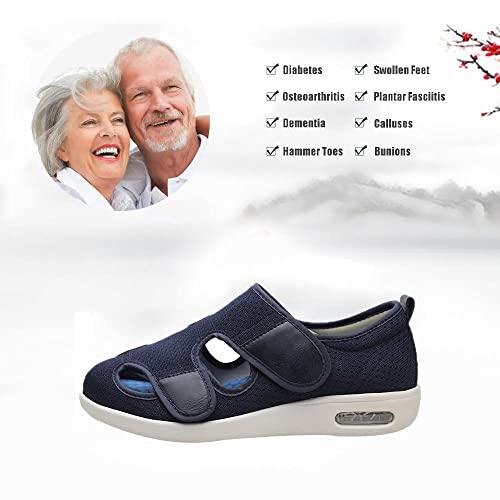 Hombre Zapatilla OrtopéDica,DiabéTicos Respirable OrtopéDica Para Ensanchar Ajustable CóModa Artritis Edema Hinchados,Navy_blue_45