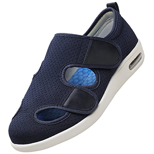 Hombre Zapatilla OrtopéDica,DiabéTicos Respirable OrtopéDica Para Ensanchar Ajustable CóModa Artritis Edema Hinchados,Navy_blue_45