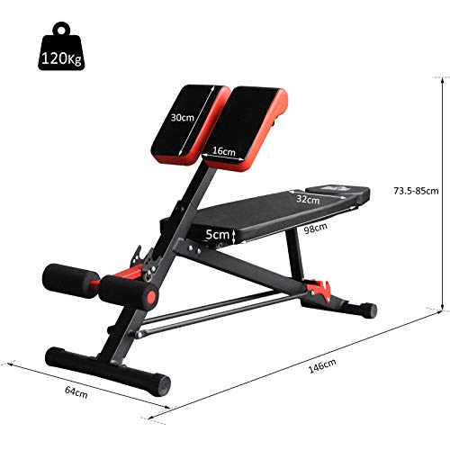 HOMCOM Banco de Mancuerna Inclinable con 4 Niveles de Altura Ajustable Banco de Pesas Musculación Multifuncional para Entrenamiento Completo 64x146x73.5-85cm