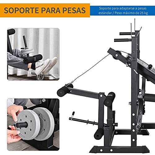 HOMCOM Banco de Pesas Ajustable Banco de Musculación Multifuncional con Respaldo Reclinable para Entrenamiento de Cuerpo Entero en Casa 210x110x103-123 cm Negro