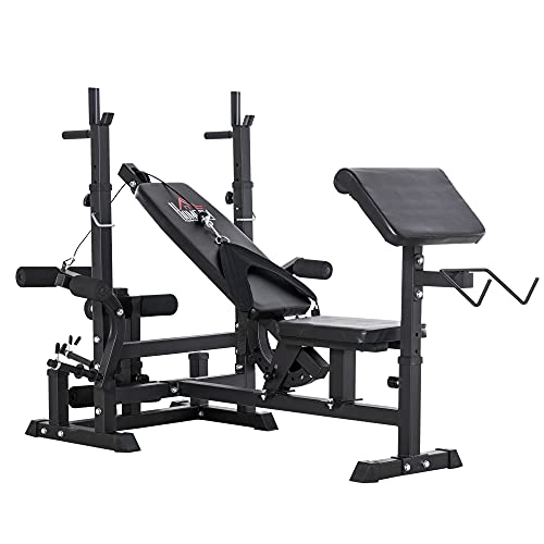 HOMCOM Banco de Pesas Ajustable Banco de Musculación Multifuncional con Respaldo Reclinable para Entrenamiento de Cuerpo Entero en Casa 210x110x103-123 cm Negro