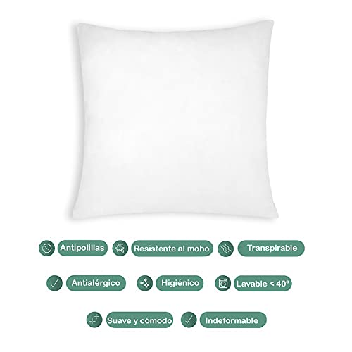 HOME MERCURY – Relleno de cojín con Fibra Hueca siliconada de Alta recuperación-Mullido, Hipoalergénicas (Pack 2, 60x60 CM)