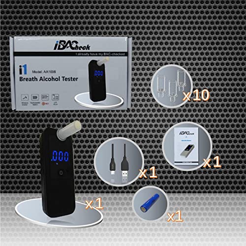 iBACheck Alcoholímetro Digital con Pantalla LED. Alcoholimetro con Cargador, de bajo Consumo energético y amigable para el Usuario (Caja Negra)