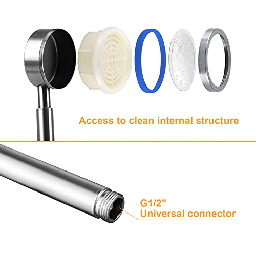Ibergrif M20224 Alcachofa para Ducha con Alta Presión de Acero Inoxidable, Tipo Universal G1/2 Fácil de Instalar, Plata