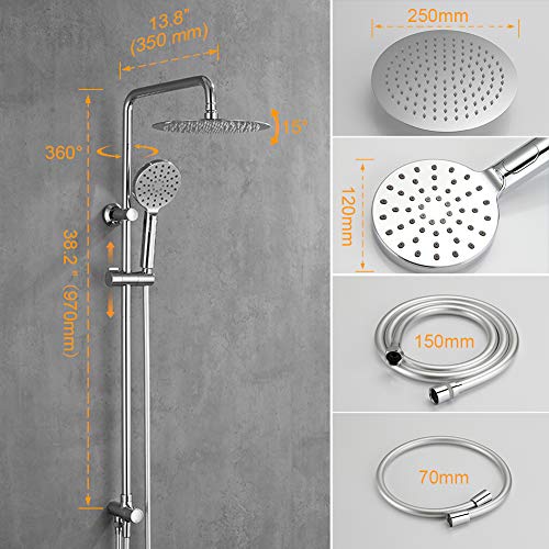 Ibergrif M20706 Columna Ducha Sins Grifo, Sistema con Inversor, Rociador, Alcachofa, Manguera, Barra Ajustable y Soporte, Cromo, Plata