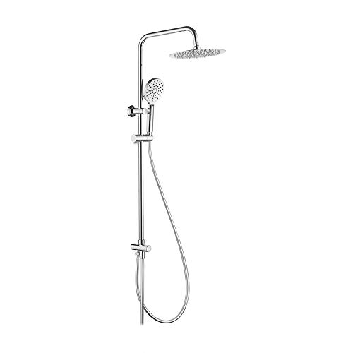 Ibergrif M20706 Columna Ducha Sins Grifo, Sistema con Inversor, Rociador, Alcachofa, Manguera, Barra Ajustable y Soporte, Cromo, Plata