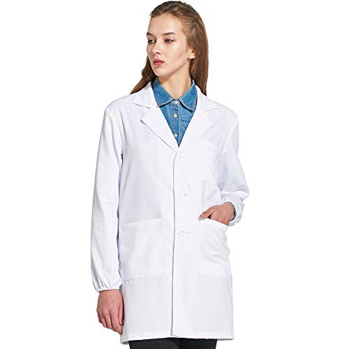 Icertag Bata de Laboratorio, médico Abrigo Abrigo de Mujer, Abrigo Blanco para Damas, Adecuado para Estudiantes de la Escuela Laboratorio de Ciencia Enfermera Cosplay Vestido de algodón (Medium)