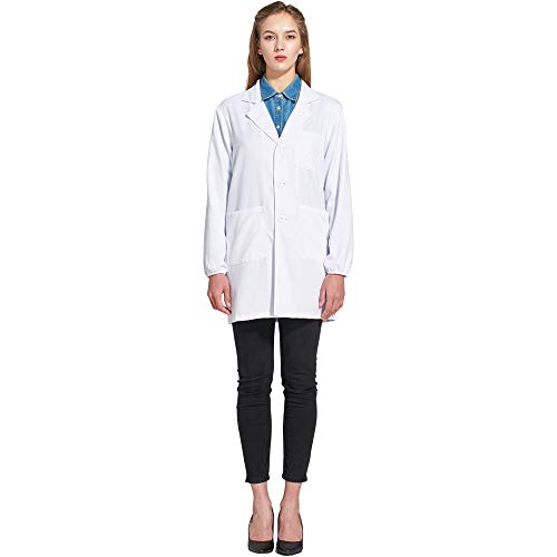 Icertag Bata de Laboratorio, médico Abrigo Abrigo de Mujer, Abrigo Blanco para Damas, Adecuado para Estudiantes de la Escuela Laboratorio de Ciencia Enfermera Cosplay Vestido de algodón (Medium)
