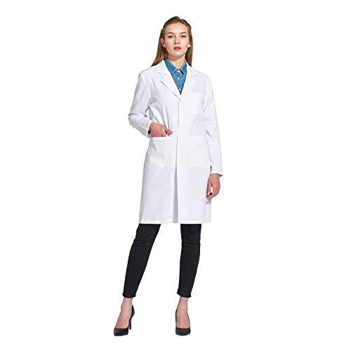 Icertag Bata de Laboratorio, médico Abrigo Abrigo de Mujer, Abrigo Blanco para Damas, Adecuado para Estudiantes de la Escuela Laboratorio de Ciencia Enfermera Cosplay Vestido de algodóns (Small)