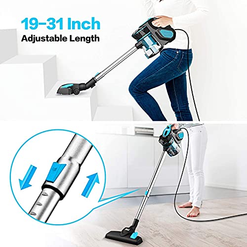 INSE Aspirador con Cable, Aspiradora Escoba de Succión Poderosa de 18kPa, Aspiradora Escopa 3 En 1 Vertical y de Mano para Hogar, Sofas, Mascotas, 600W, 1L, Hepa Filtro Lavable (Azul)
