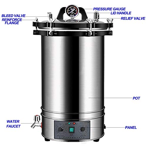 JACKBAGGIO Nuevo Inoxidable Eléctrico Calentado Esterilizador De Vapor Autoclave,Portátil Alta Presión Olla De Esterilización A Vapor Por Científico Lab Dental Uso (18 L Litros, Auto control)