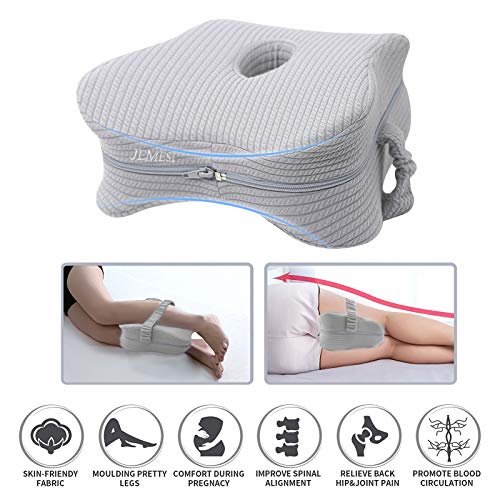 JEMESI Almohada Ortopédica para Pierna y Rodilla,Almohadilla para Dormir de Lado,Espuma con Memoria, Alivia el Dolor de Espalda, Cadera y Articulaciones, Soporte para el Tobillo y la Rodilla - Gris