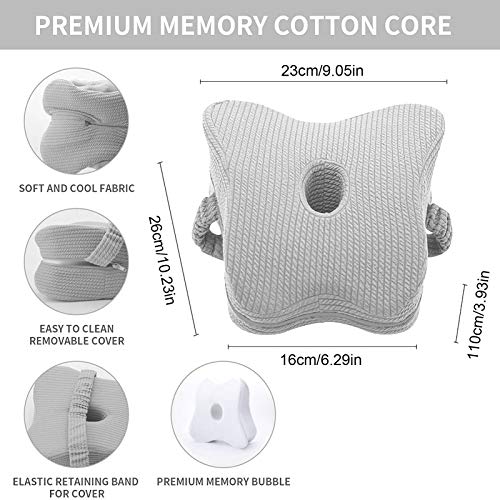 JEMESI Almohada Ortopédica para Pierna y Rodilla,Almohadilla para Dormir de Lado,Espuma con Memoria, Alivia el Dolor de Espalda, Cadera y Articulaciones, Soporte para el Tobillo y la Rodilla - Gris