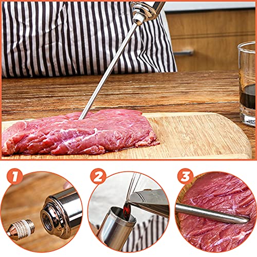 Jeringas De Cocina, 60ml Jeringa Inyectora De Carne De Acero Inoxidable, Inyectadora Barbacoa Con 3 Agujas, 2 Cepillos Y 4 Juntas Tóricas De Repuesto Para Barbacoa, Hornear, Cocinar Pavo (Azul)