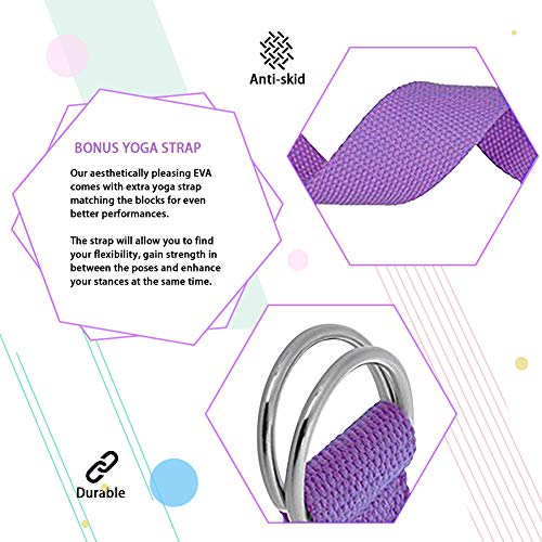 JIM'S STORE Bloque de Espuma+Correa,Bloque de Yoga Ejercico EVA de Alta Densidad para Mejorar Fuerza y Flexibilidad Yoga Pilates Amantes