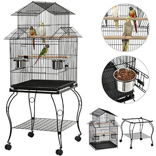 JNXY Jaula De Alambre con 4 Ruedas Productos para Mascotas De Gran Capacidad De 4 Ruedas Parrot Lovebird Pájaro Canarias Jaulas NESTS NESTS PAITHOUSE FEODER Suministros De Aves