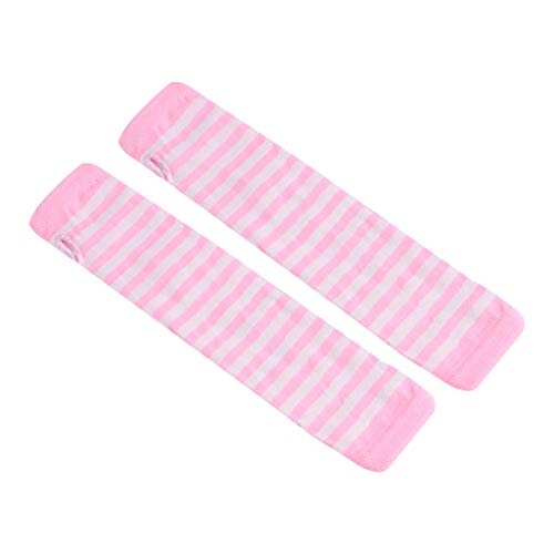 JOYKK Mujeres Niñas Guantes Largos sin Dedos de Punto Rayas Impresas hasta el Codo Invierno Estiramiento del Brazo Mangas más Calientes con Orificio para el Pulgar - 10# Rosa Rojo + Negro