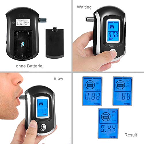JTENG Alcoholimetro, Detector de Alcohol en el Aliento Recargable portátil con Pantalla LCD Digital, 20 Boquillas (1) (1) (2)