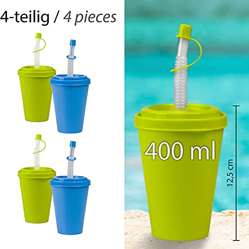 Juego de vasos con pajita y tapa Hausfelder - vaso reutilizable con tapa y pajita de 400 ml para niños y adultos