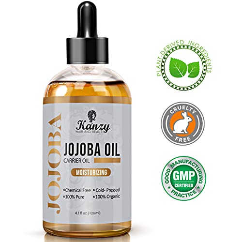 Kanzy Aceite de Jojoba Bio 100% Puro 120ml Orgánico Prensado en Frio Vegano Natural Hidratante para Cabello, Cara, Cuticulas, Cuerpo y Uñas Jojoba Oil Sin Hexano