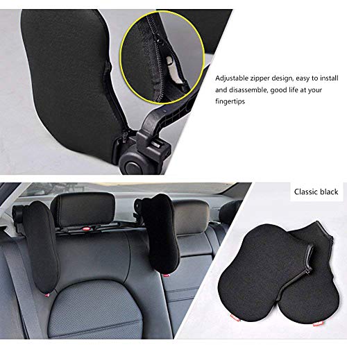 KASTEWILL Almohada de Cuello de Coche, Ajustable Reposacabezas Coche Auto Cojín de Nylon Elástico Alto Ambos Lados Auto Asiento Reposacabezas de Viaje para Adultos y Niños - Negro