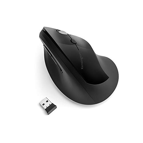 Kensington ratón inalámbrico - ratón inalámbrico Vertical Pro fit Ergo 24 GHz con Rueda de Desplazamiento y 4 Botones para prevenir síndrome del ratón/Codo de tenista/tme; Negro (k75501eu).