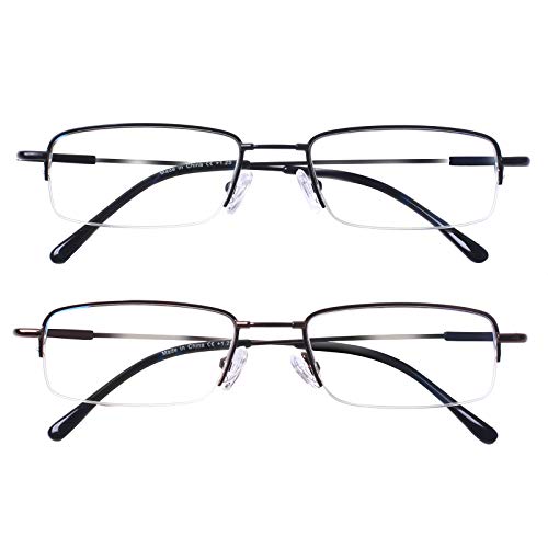 Kerecsen Juego de 2 gafas de lectura para hombre y mujer, de metal, con filtro de luz azul, para ordenador, contra los nervios de la cabeza, protección UV, ayuda para la visión, color, talla 0.0