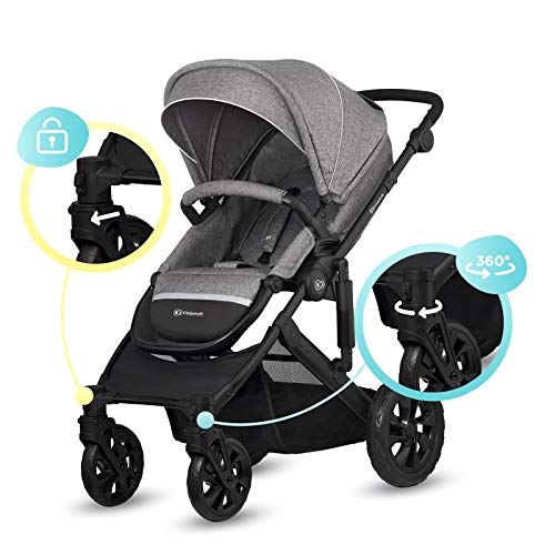 Kinderkraft Carrito Bebé 3 en 1 PRIME LITE, Silla de Paseo, Silla Coche, Gris